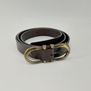 Demi Cinture Dark Brown Genuine Leather Belt L Double Horseshoe Buckle
